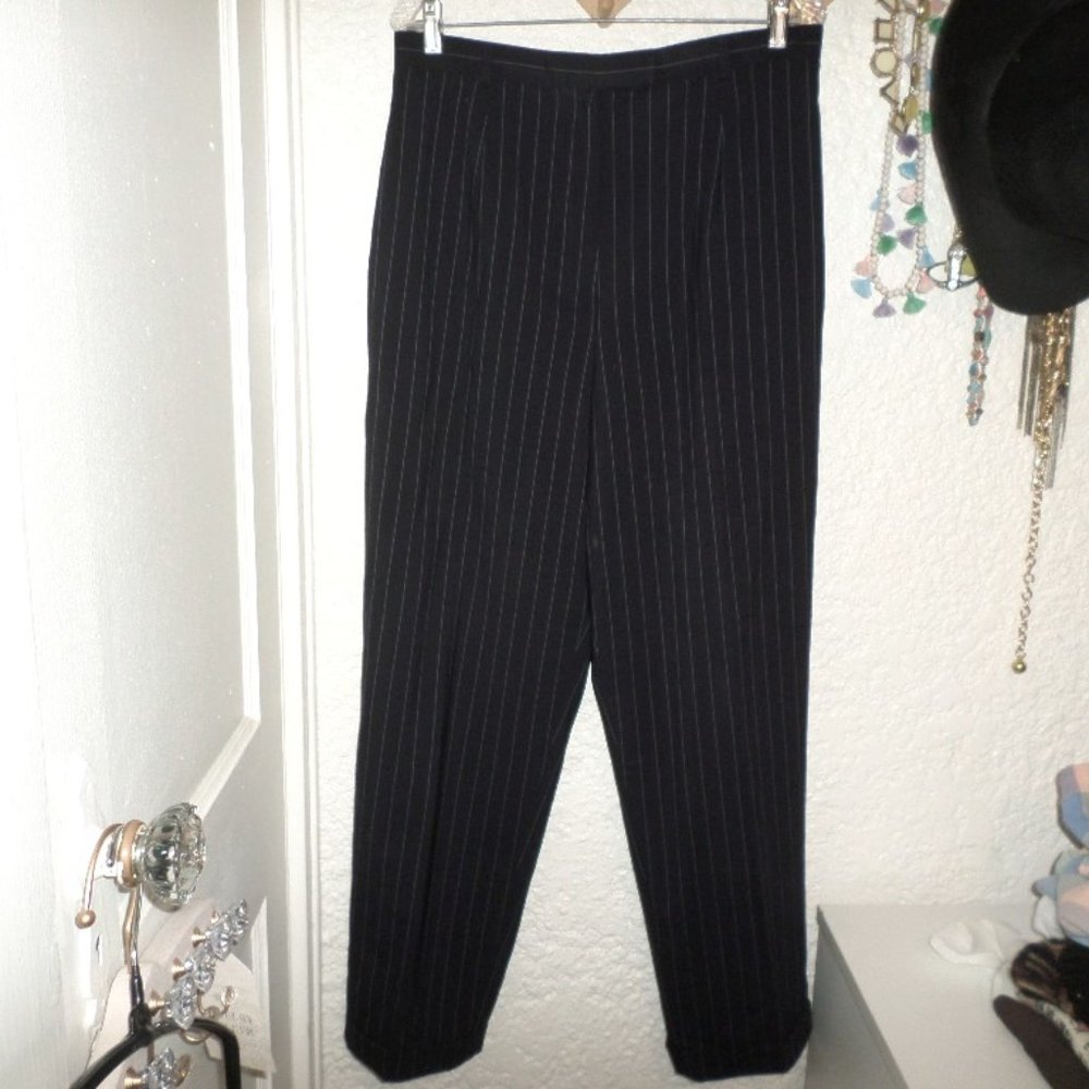 Talbots Women's Stretch Wool Navy Blue Pinstripe Dress Pants Sz 16